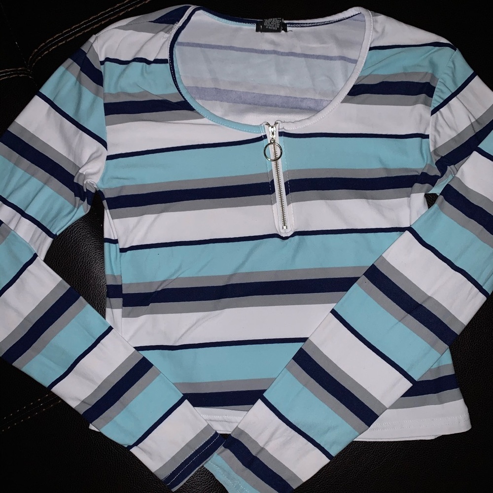 A blue and white crop top